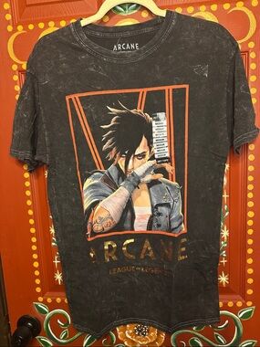 Hot Topic Arcane League of Legends Black Graphic Tee with Orange Accents
